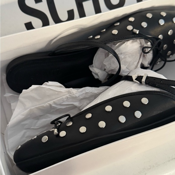 SCHUTZ Black Flats with Silver Studs Arissa studded mules size 7.5 - Picture 2 of 8
